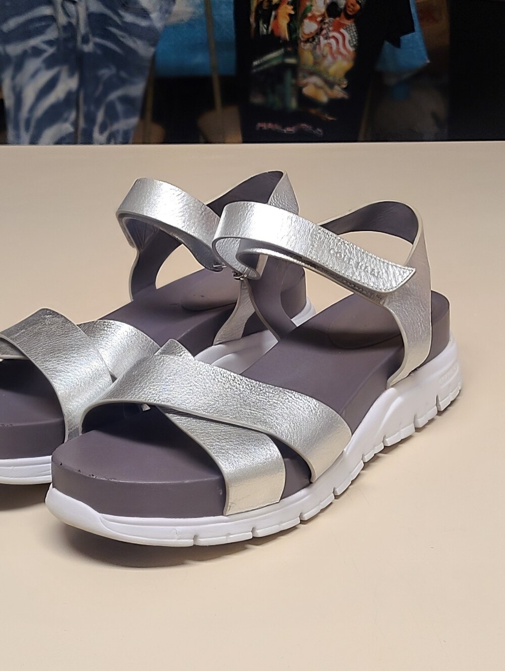 Cole Haan ZeroGrand Chunky Metallic leather crisscross platform sandals size 10